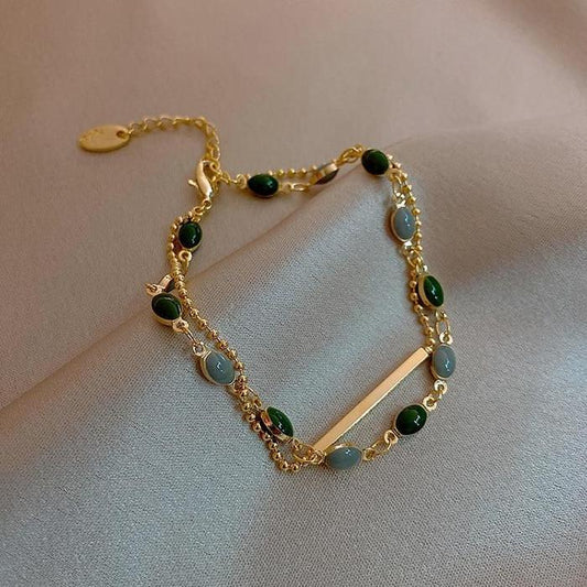 GREEN CRYSTAL DOUBLE CHAIN BRACELET