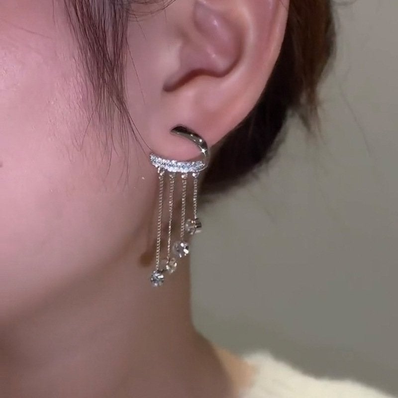 Sparkling Diamond Long Tassel Earrings