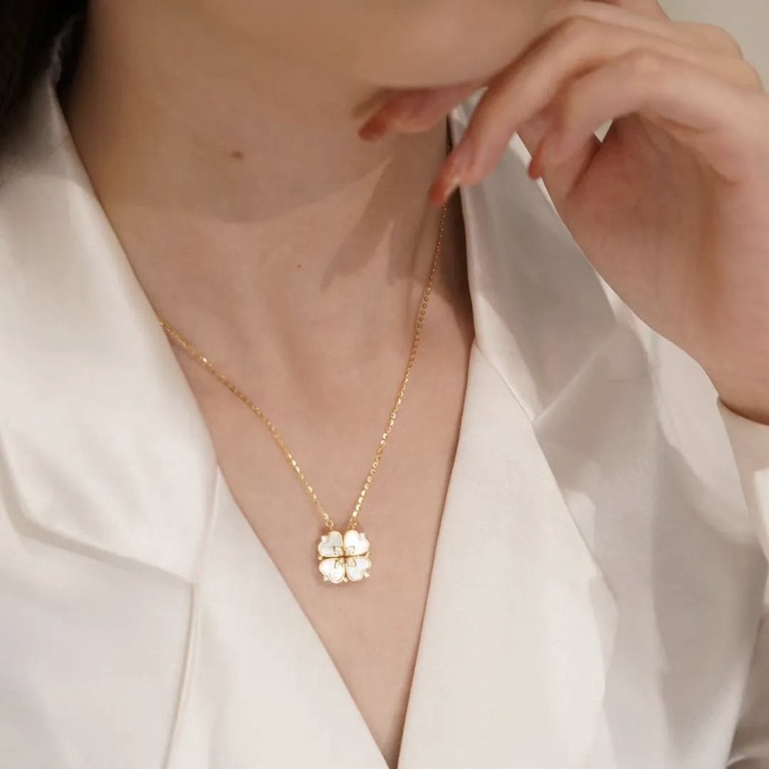 Zircon Magnetic Shell Four Leaf Clover Necklace