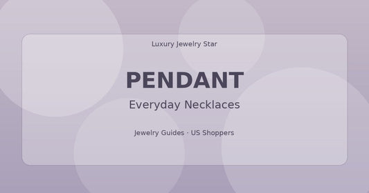 Abstract jewelry guide graphic with soft periwinkle tones labeled Pendant for everyday necklaces.