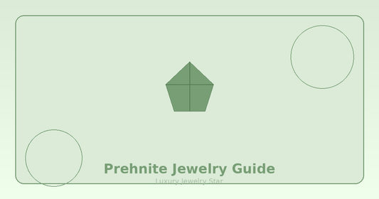 Abstract soft sage jewelry guide graphic labeled Prehnite Jewelry Guide for Luxury Jewelry Star.