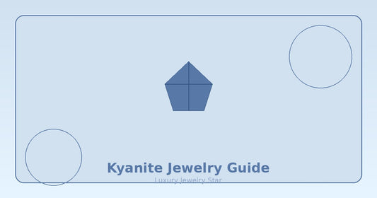 Abstract soft blue jewelry guide graphic labeled Kyanite Jewelry Guide for Luxury Jewelry Star.