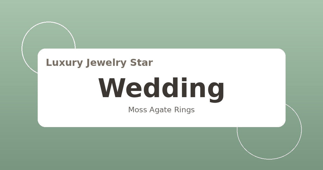Abstract bridal jewelry graphic with soft green tones labeled Wedding for moss agate rings.