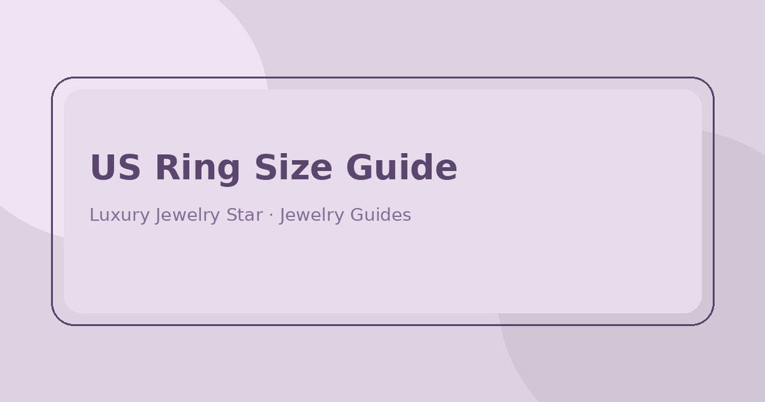 Abstract soft lilac jewelry guide graphic labeled US Ring Size Guide for Luxury Jewelry Star.