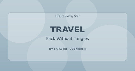 Abstract jewelry travel graphic with soft blue tones labeled Travel for pack without tangles.