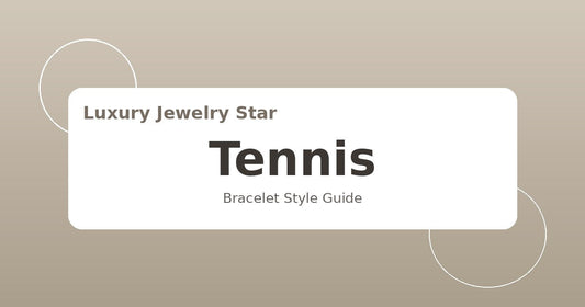 Abstract jewelry guide graphic with soft champagne tones labeled Tennis for bracelet style.