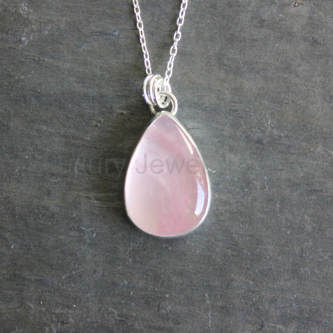 Large rose quartz teardrop pendant necklace from Luxury Jewelry Star