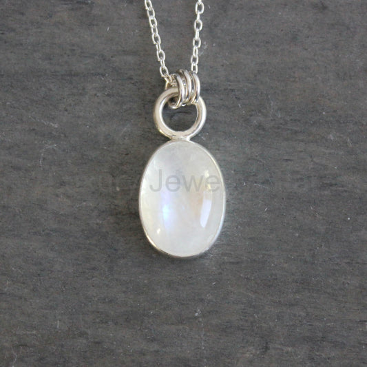 Rainbow moonstone oval pendant necklace for June birthdays from Luxury Jewelry Star