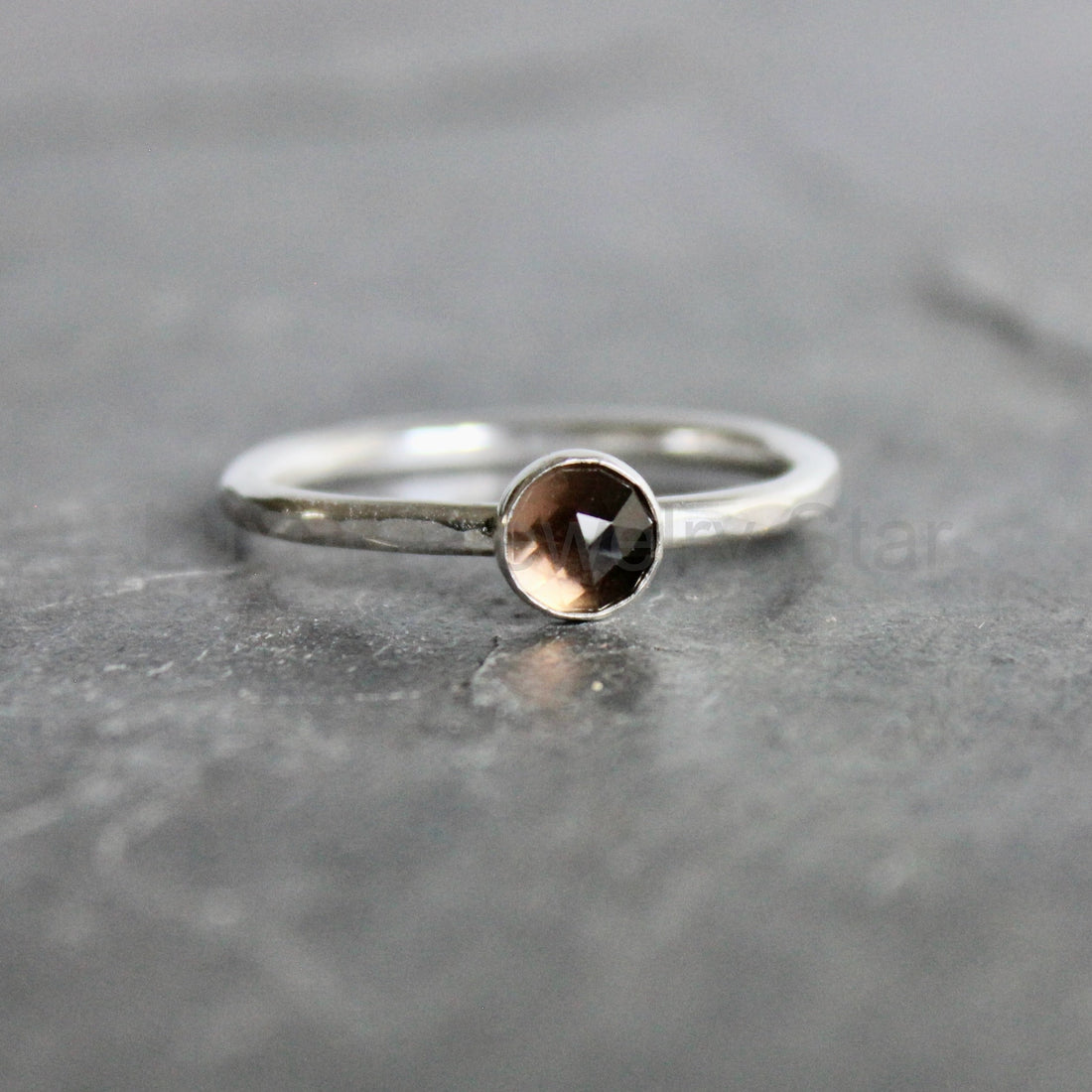 Sterling silver smoky quartz stacking ring from Luxury Jewelry Star