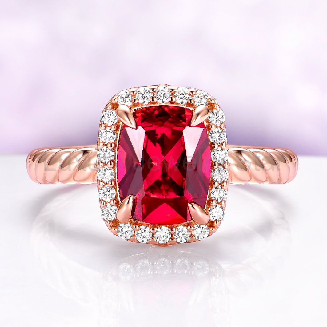 Elongated cushion ruby ring in 14K rose gold vermeil from Luxury Jewelry Star