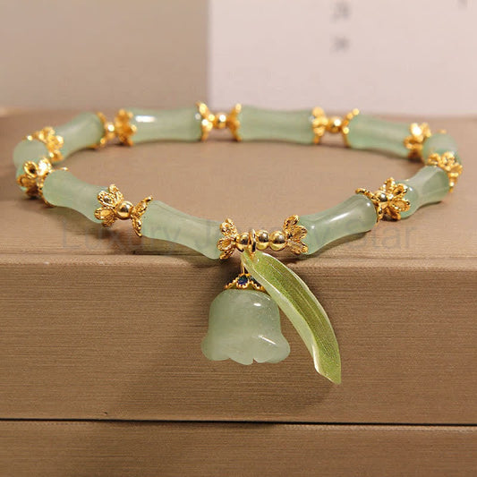 Green aventurine bamboo charm bracelet from Luxury Jewelry Star