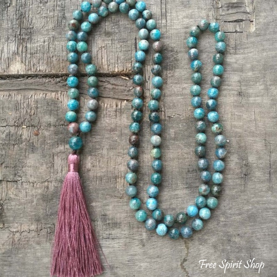 108 natural apatite mala bead necklace from Luxury Jewelry Star