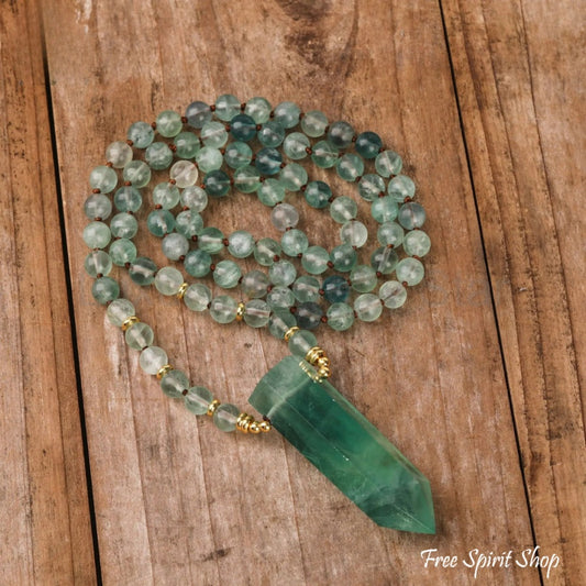 Natural green fluorite wand-point beaded necklace from Luxury Jewelry Star