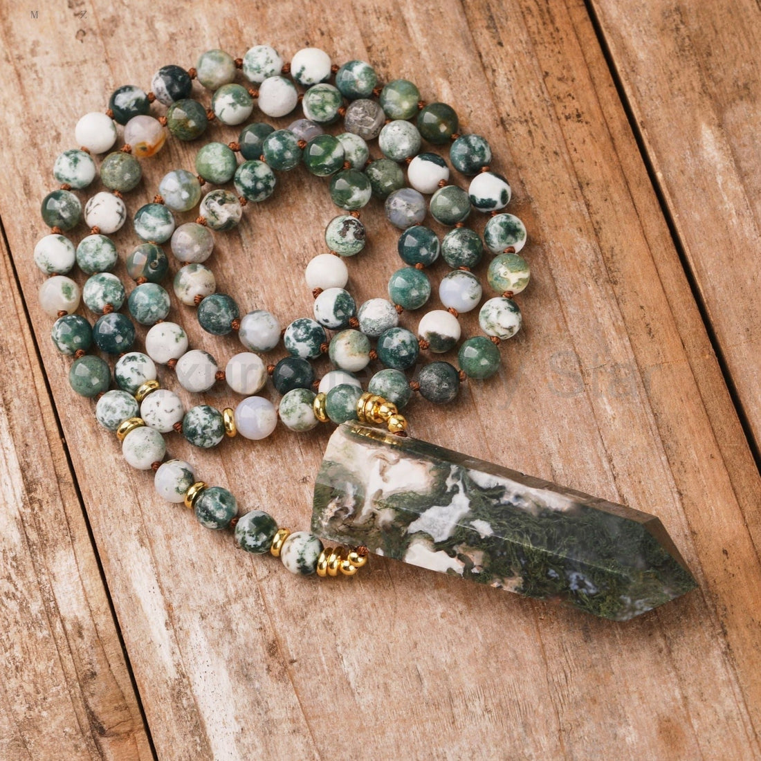 108 bead moss agate mala necklace from Luxury Jewelry Star