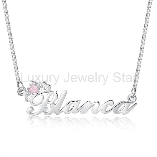 Birthstone and engraved name necklace from Luxury Jewelry Star