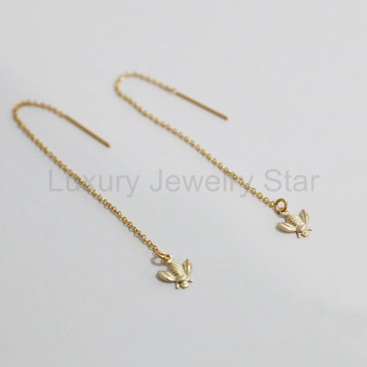 Bee threader earrings in 14 karat gold fill from Luxury Jewelry Star