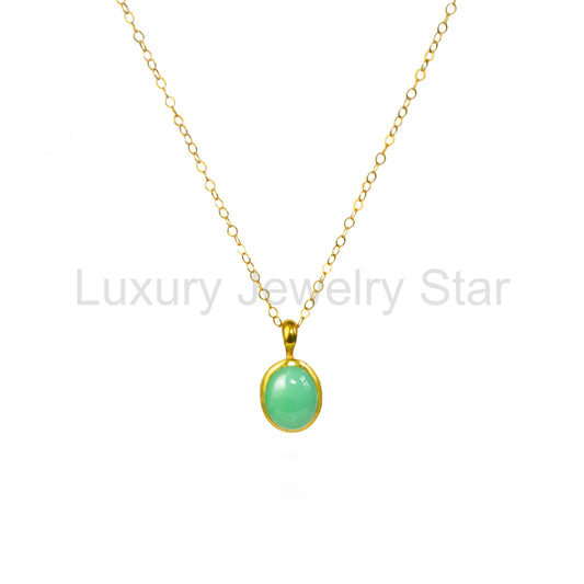 Mint green chrysoprase cabochon oval necklace from Luxury Jewelry Star