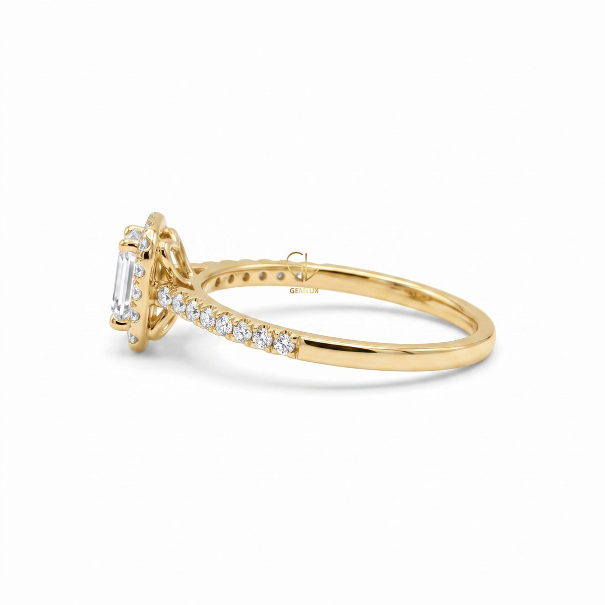 0.50 Ct Emerald Cut Lab Grown Diamond Halo Engagement Ring