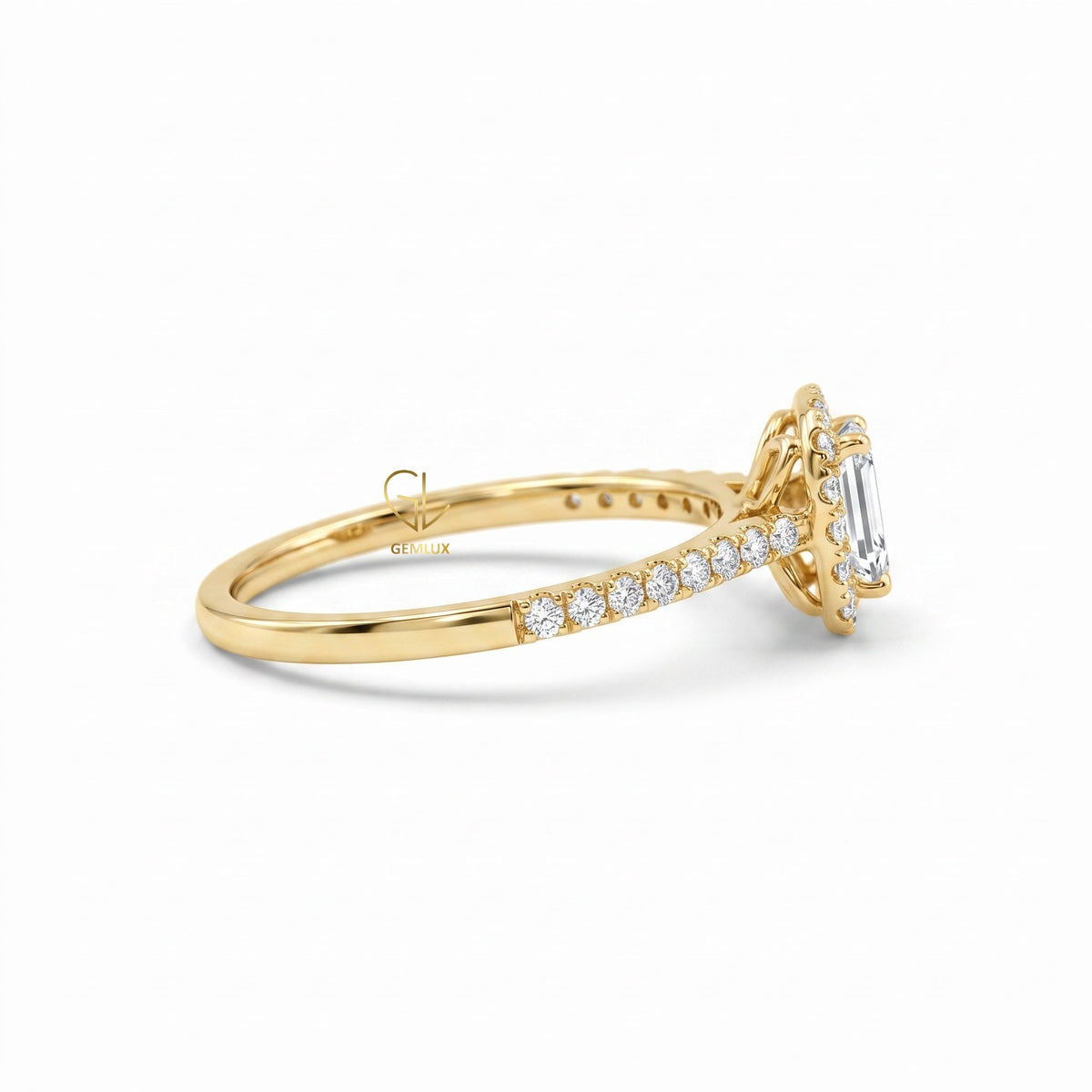 0.50 Ct Emerald Cut Lab Grown Diamond Halo Engagement Ring