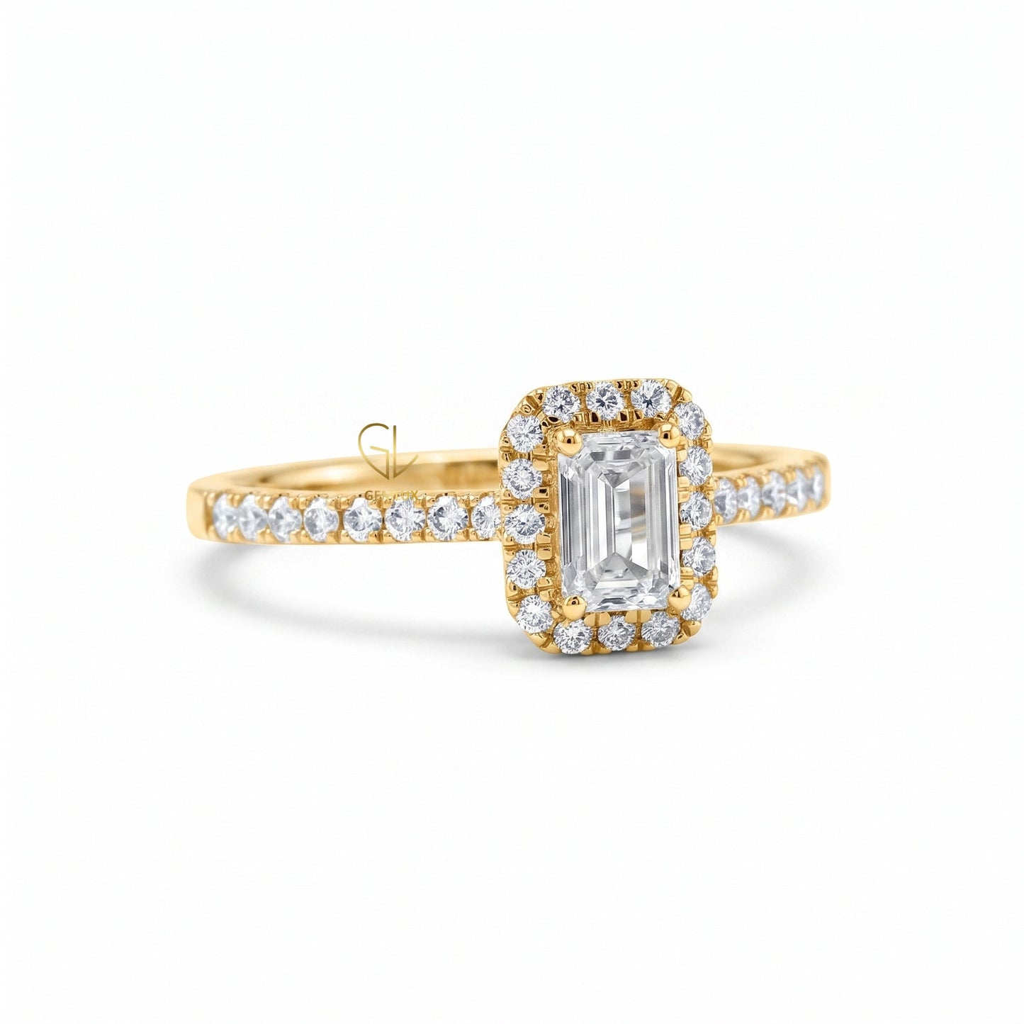 0.50 Ct Emerald Cut Lab Grown Diamond Halo Engagement Ring
