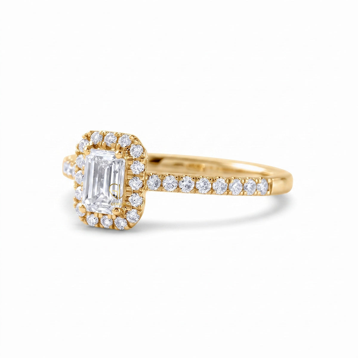 0.50 Ct Emerald Cut Lab Grown Diamond Halo Engagement Ring