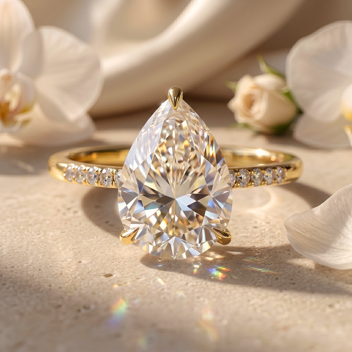 The Opaline - 5CT Pear Cut Pavé Solitaire Ring