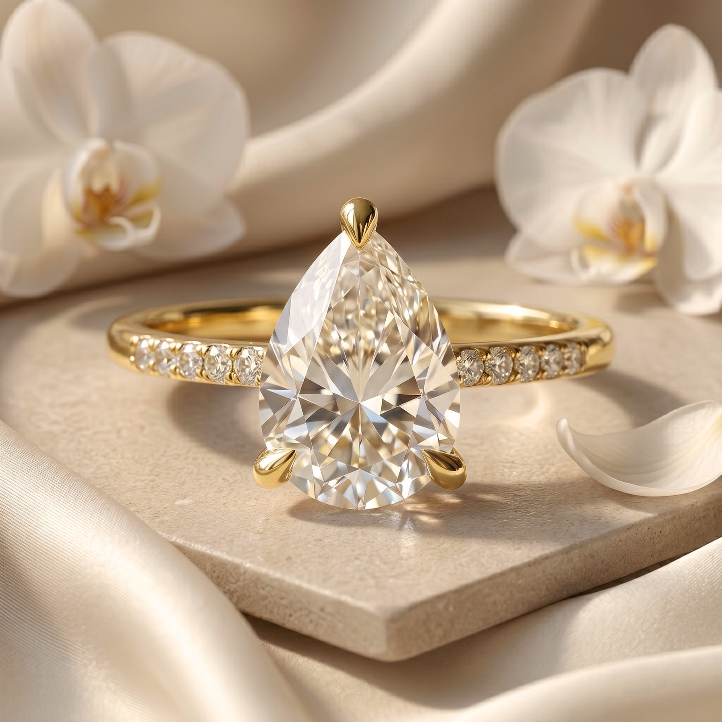 The Opaline - 3CT Pear Cut Pavé Solitaire Ring