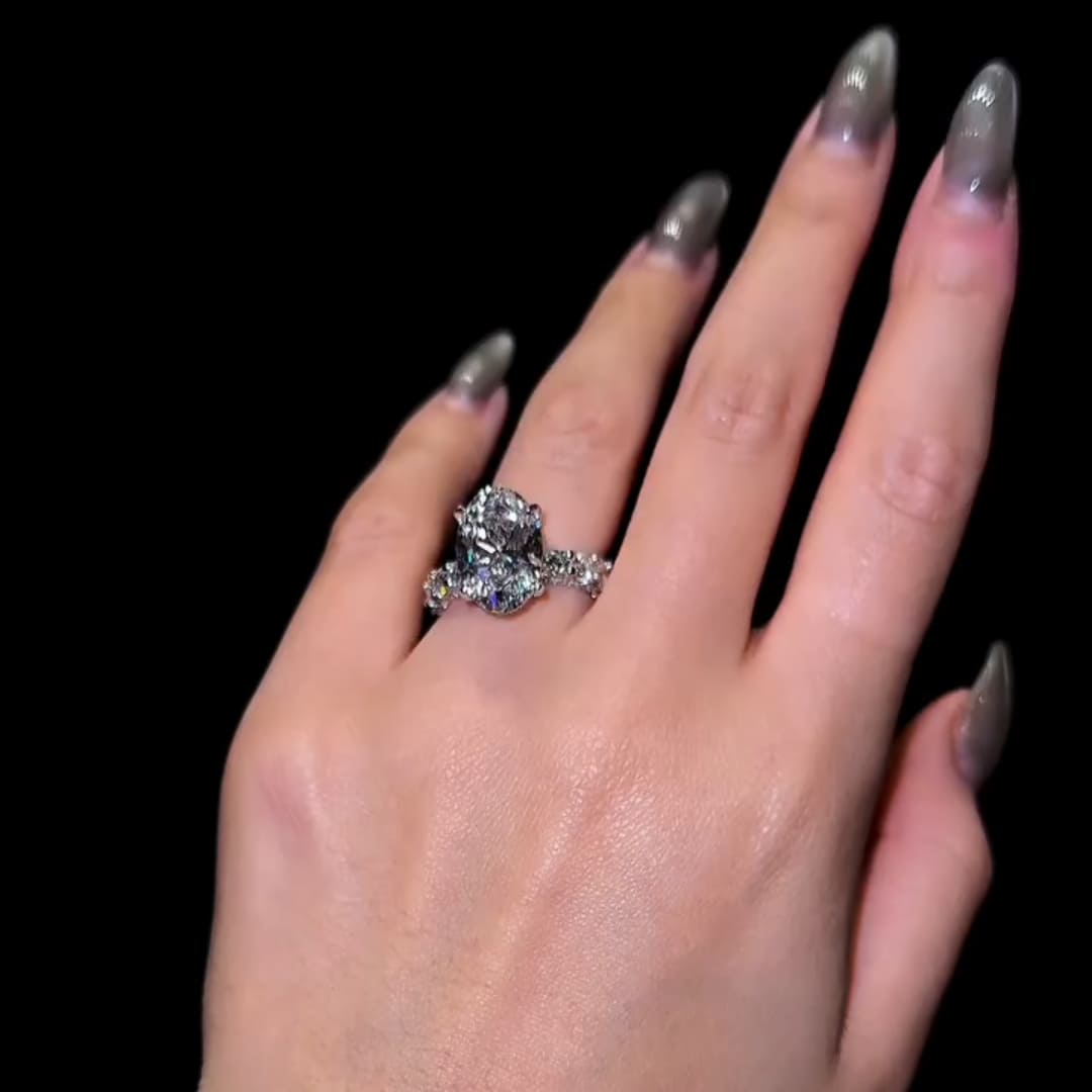 Preciously-crafted Pave Oval Cut 8.0ct Engagement Ring In Sterling Silver