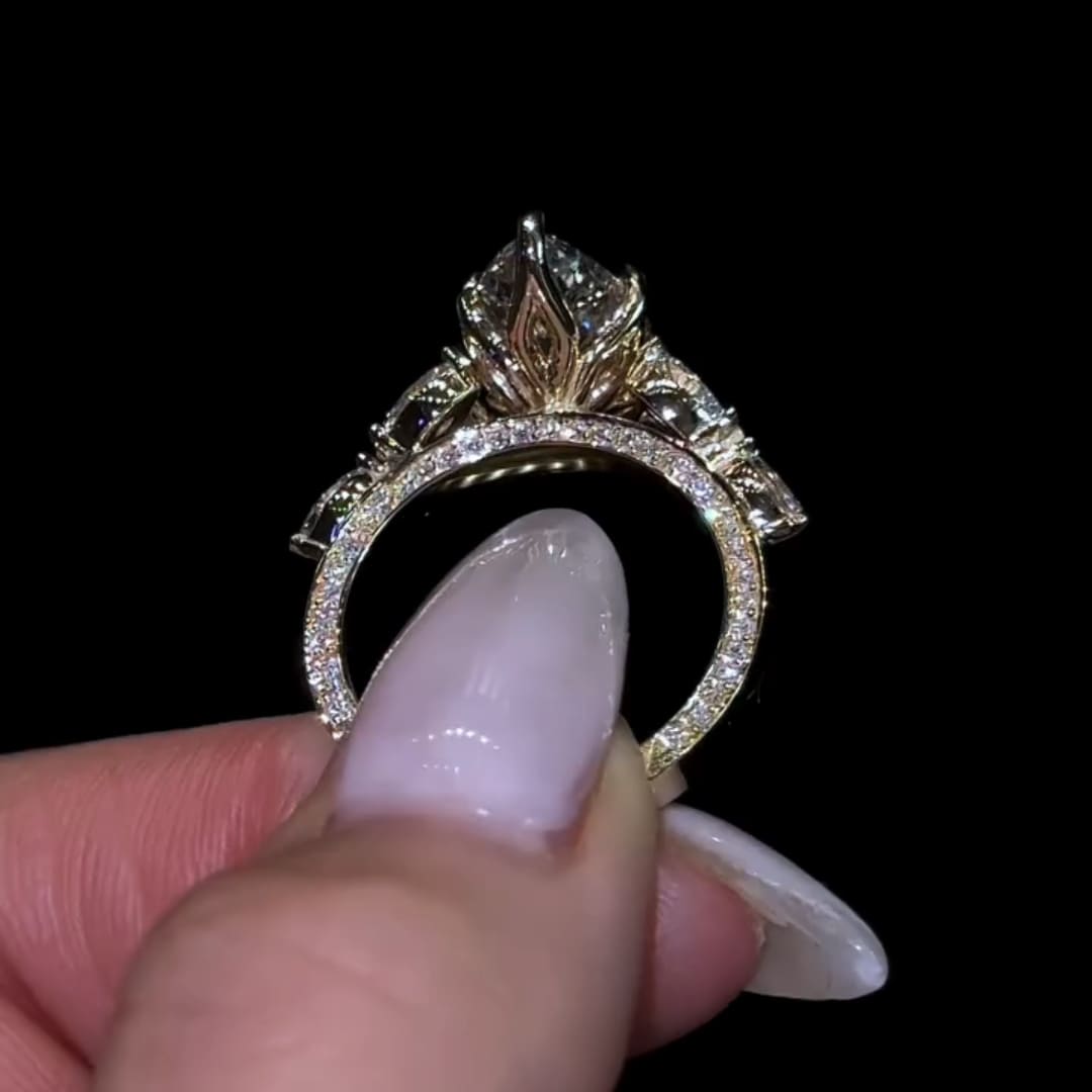 Starlit Side Stone Marquise Cut 3.0ct Engagement Ring In Sterling Silver