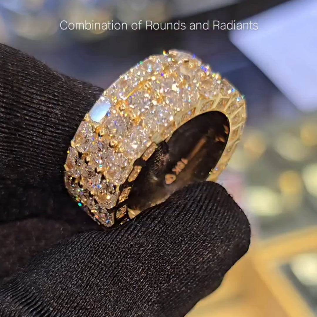 The "Monarch" Gold Multi-Row Diamond "Cigar" Statement Band
