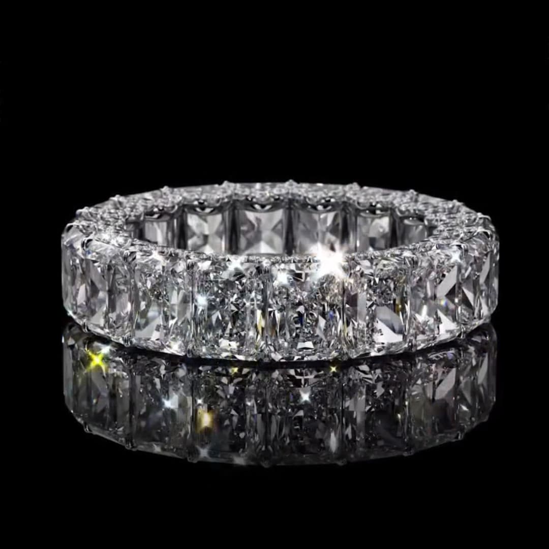 Intricate 925 Sterling Silver Radiant Cut/Round Cut Wedding Ring