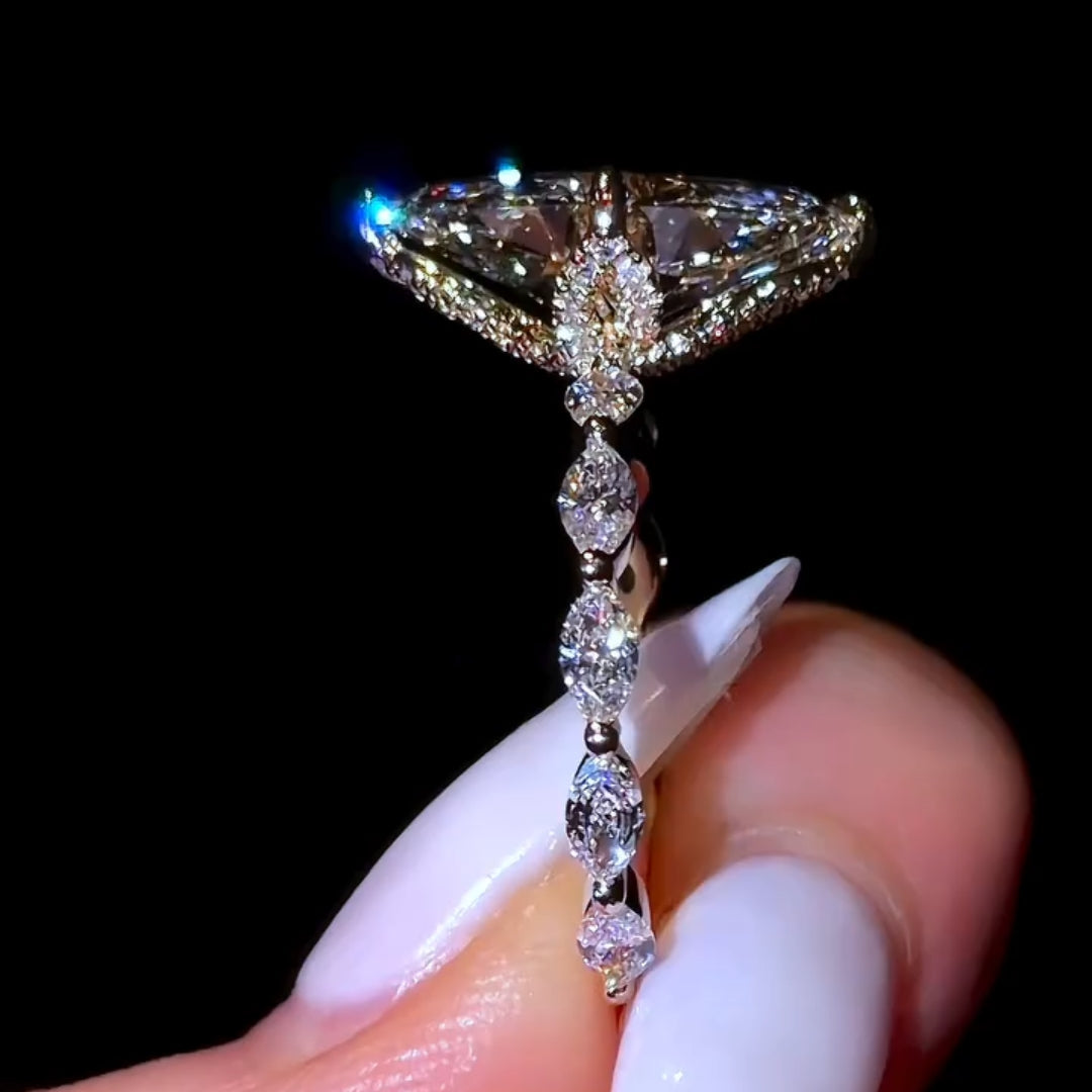 Exquisite 4.0ct Marquise Cut with Scalloped Petal Halo Engagement Ring