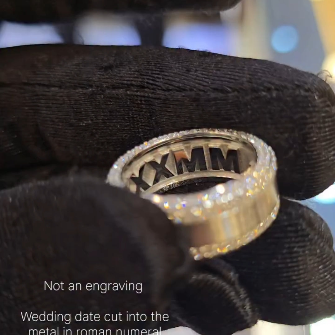 The "Sculpted Date" Solid Cut-Out Roman Numeral Band