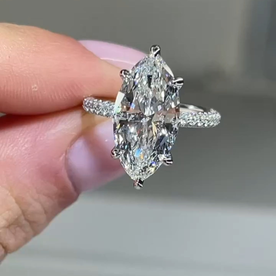 Deluxe Hidden Halo Marquise Cut 5.0ct Engagement Ring In Sterling Silver