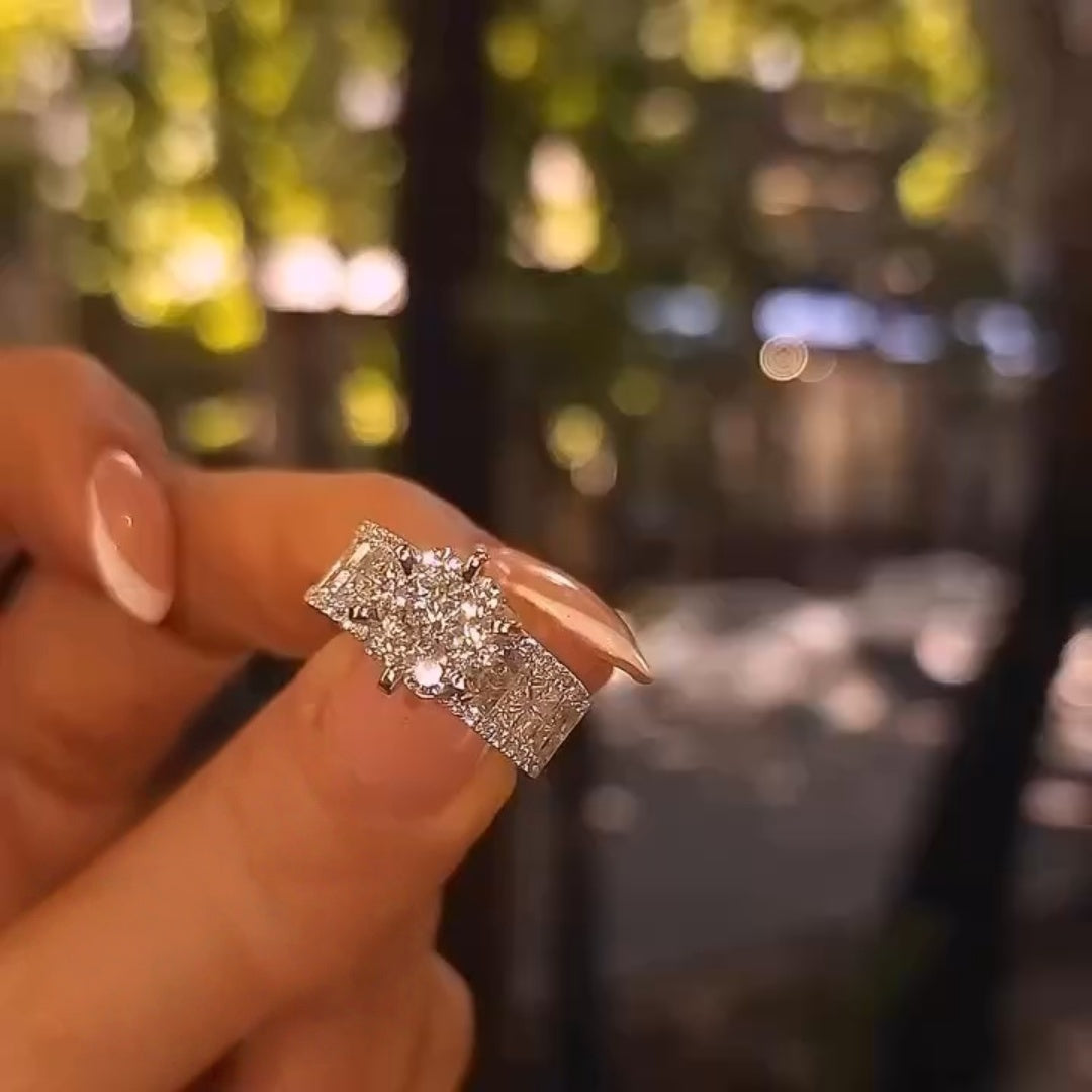 Bold Statement Round Cut 2.5ct Cigar Band Engagement Ring In Sterling Silver