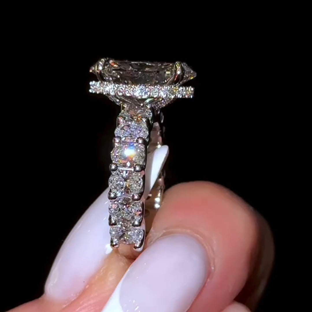 Silken Hidden Halo Oval Cut 8.0ct Engagement Ring In Sterling Silver