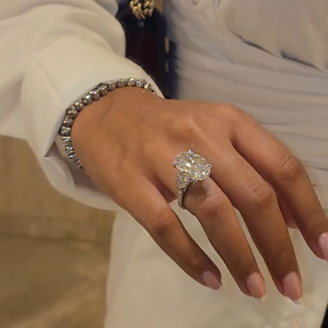 Breathtaking Three-Stone Pave Oval Cut 10.0ct Engagement Ring