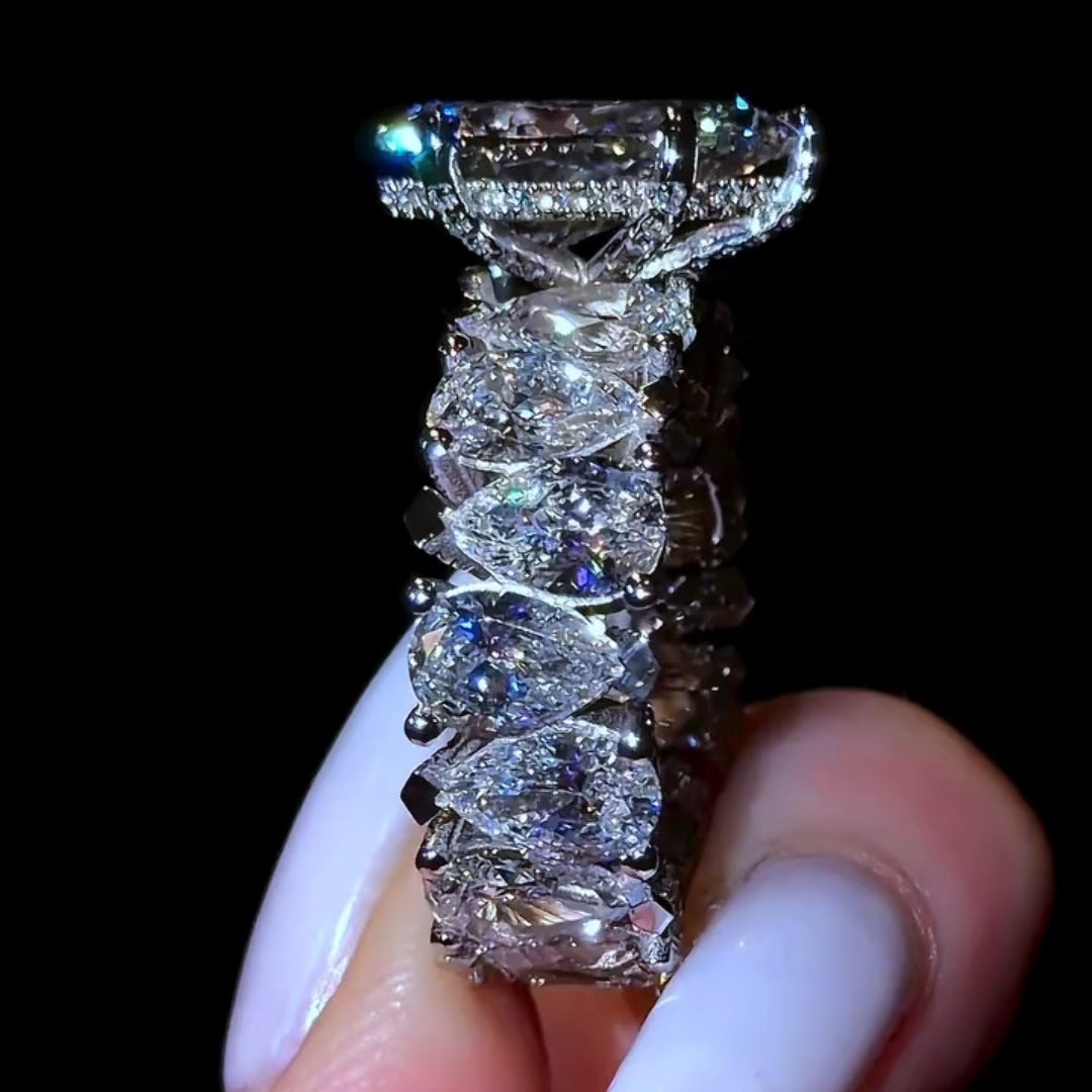 Radiant 5.0ct Pear Cut Chunky Pave Engagement Ring in Sterling Silver