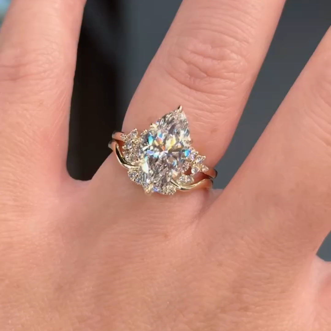 Shiny Marquise Cut 3.0 Ct Side Stone 925 Sterling Silver Wedding Ring Set