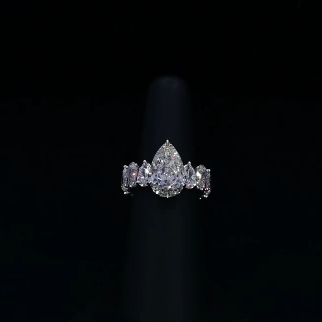 Chunky Pave Pear Cut 5.0ct Engagement Ring In Sterling Silver
