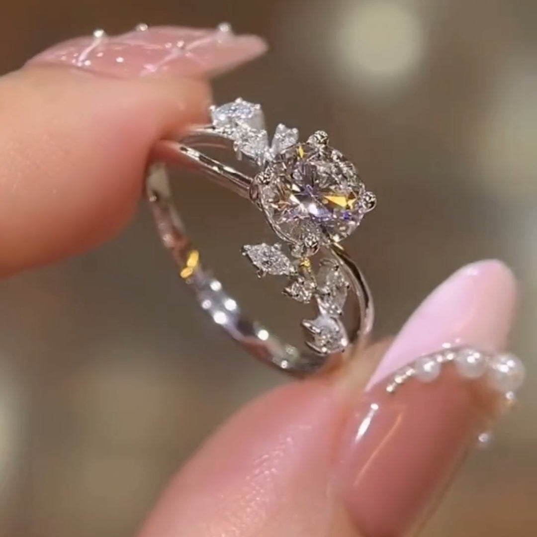 Botanical Vine Round Cut 2.0ct Engagement Ring In Sterling Silver