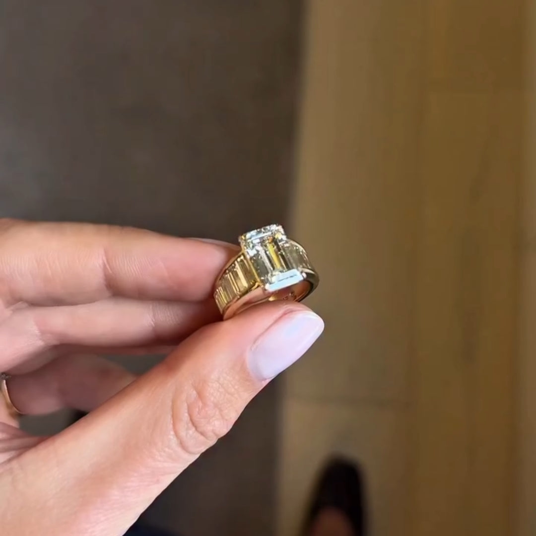 Luxurious 5.0ct Emerald Cut Baguette Band Engagement Ring