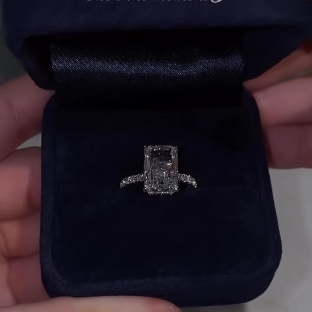 Timeless Pave Elongated Radiant Cut 5.0ct Engagement Ring In Sterling Silver