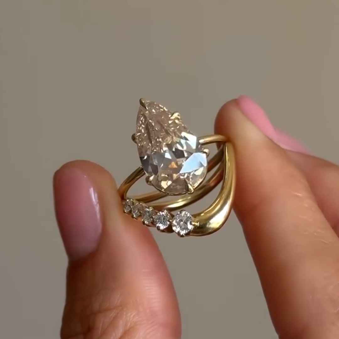 Moissanite 1.5ct Pear Cut Sterling Silver Wedding Ring Set