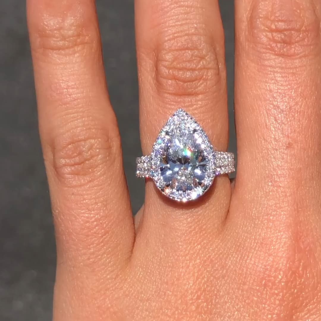 Stunning Pear Cut 4.0ct Split Shank Engagement Ring In Sterling Silver