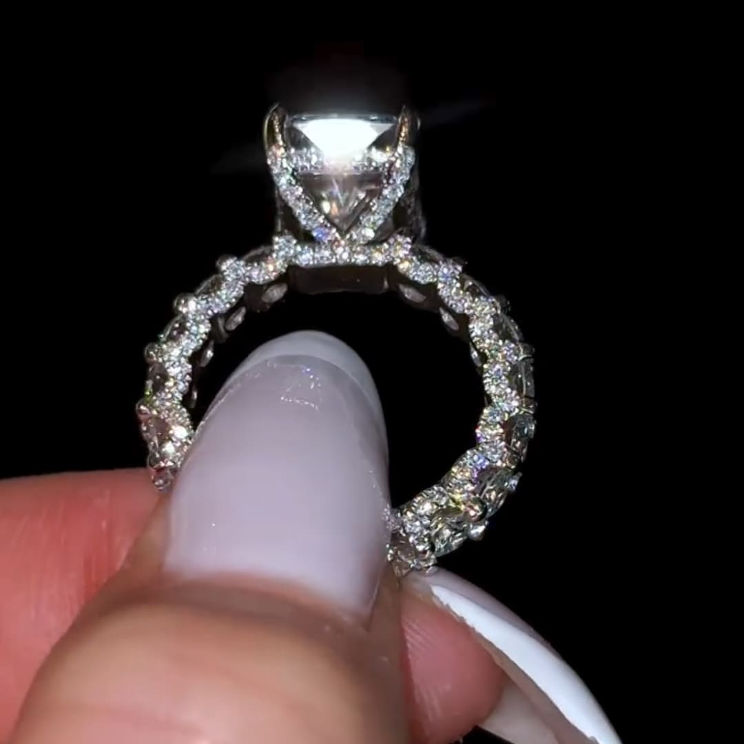 Iridescent-hued Hidden Halo Radiant Cut 5.0ct Engagement Ring In Sterling Silver