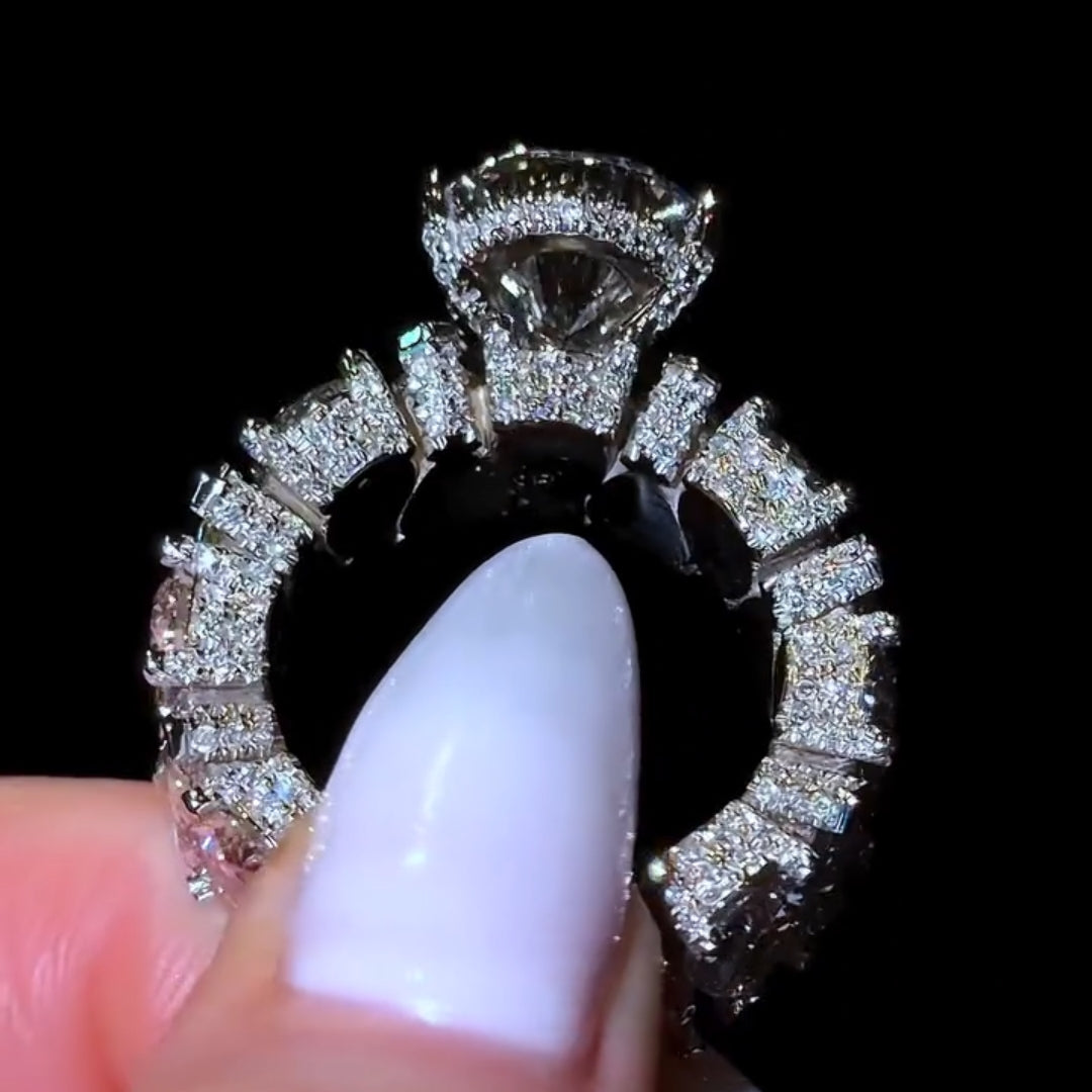 Radiant 5.0ct Pear Cut Chunky Pave Engagement Ring in Sterling Silver