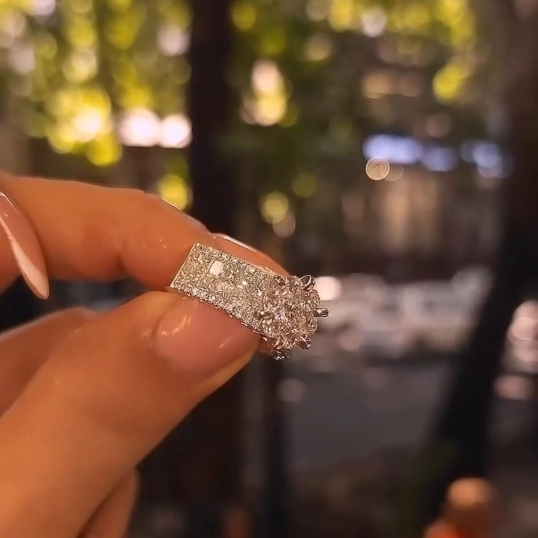 Bold Statement Round Cut 2.5ct Cigar Band Engagement Ring In Sterling Silver