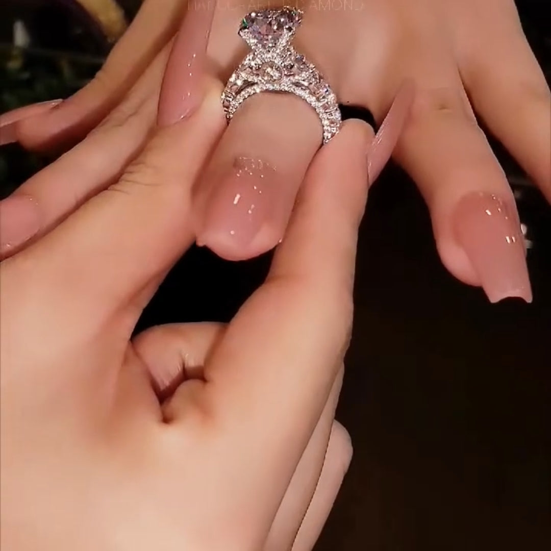 Ultimate Luxury Round Cut 5.0ct Engagement Ring With Pavé Enhancer In Sterling Silver