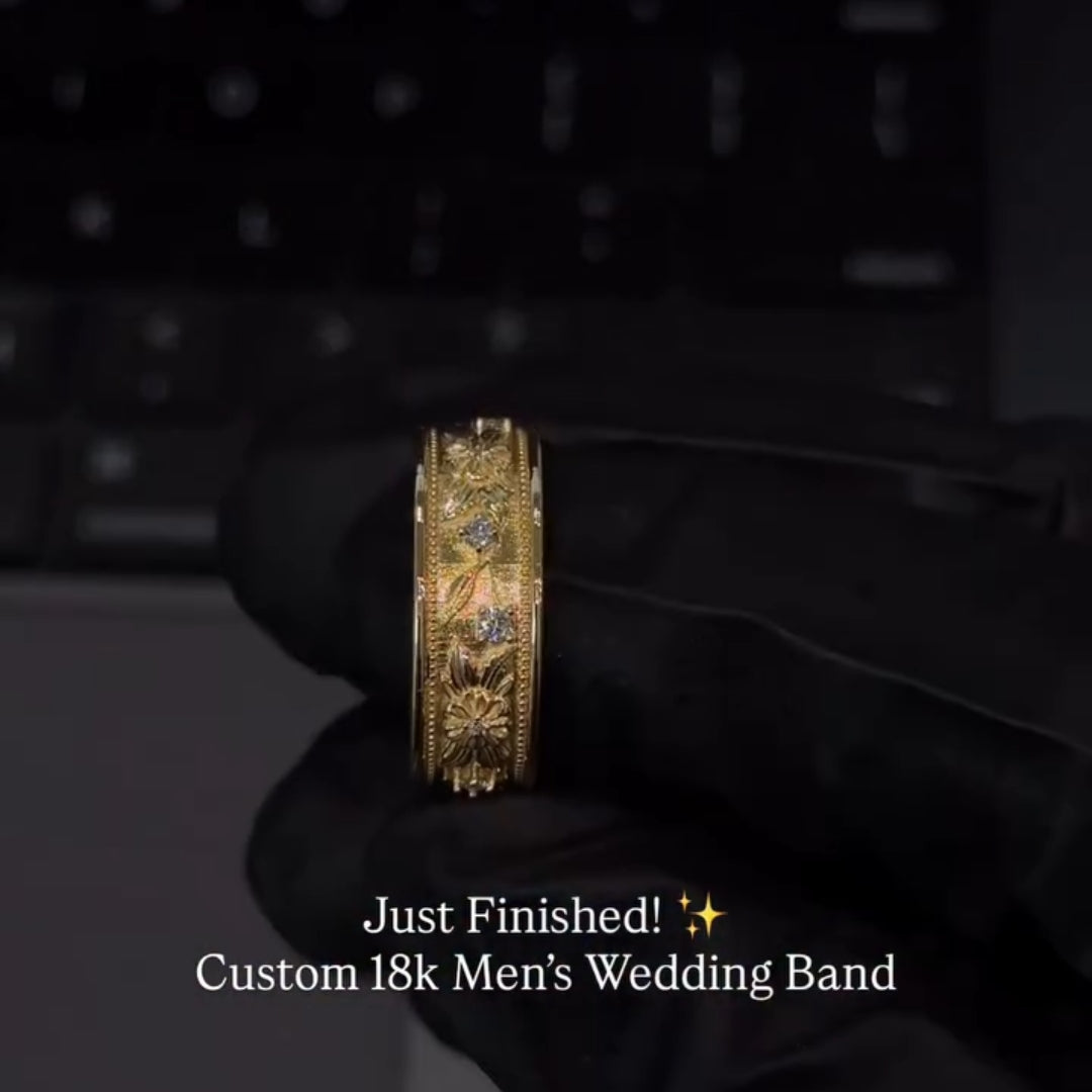 Bold Ornate Floral Engraved Anniversary Band